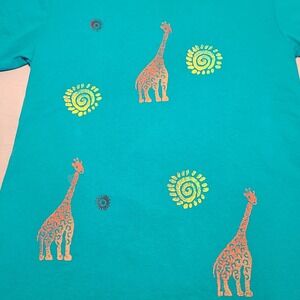 Blue Cactus Graphic T-Shirt Mens Small Teal Giraffe Sun USA Made Cotton Tee